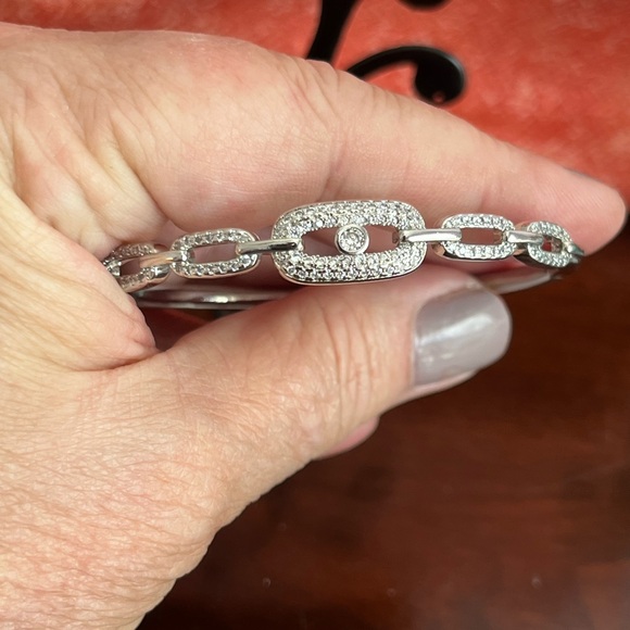 Elegant Silver CZ Sparkle Chain Link Bangle 7” - Picture 5 of 5